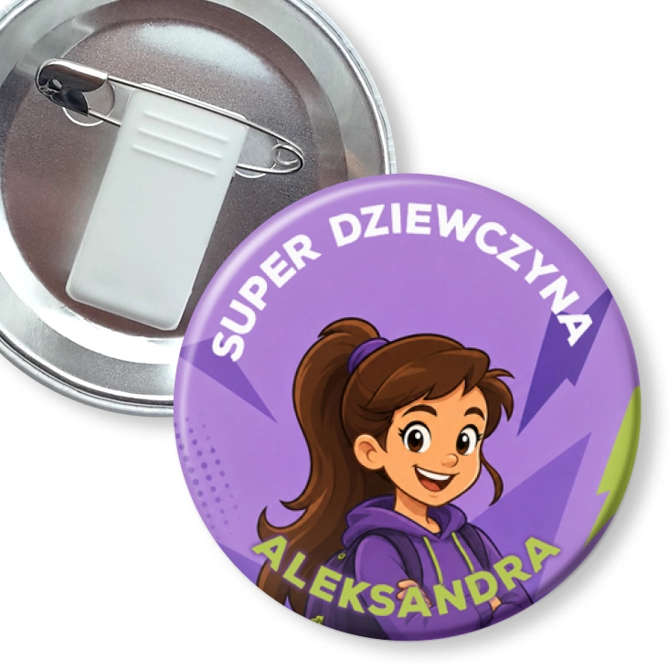 przypinka z żabką i agrafką Super Dziewczyna fiolet