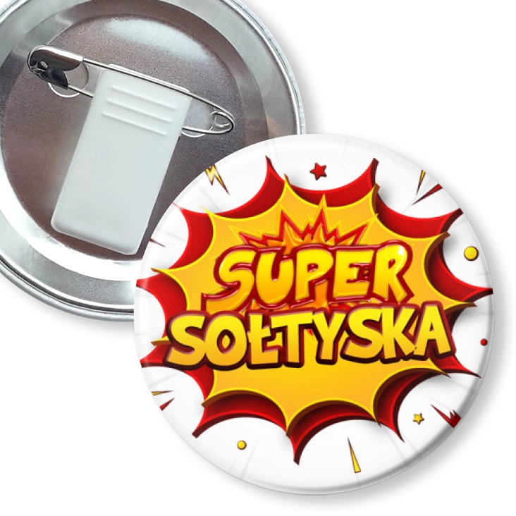 przypinka z żabką i agrafką Super Sołtyska