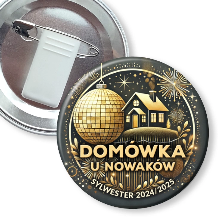 przypinka z żabką i agrafką Sylwester domówka