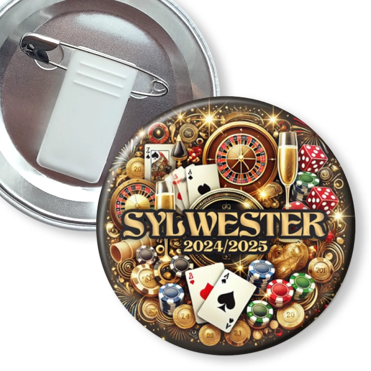 przypinka z żabką i agrafką Sylwester w stylu Las Vegas