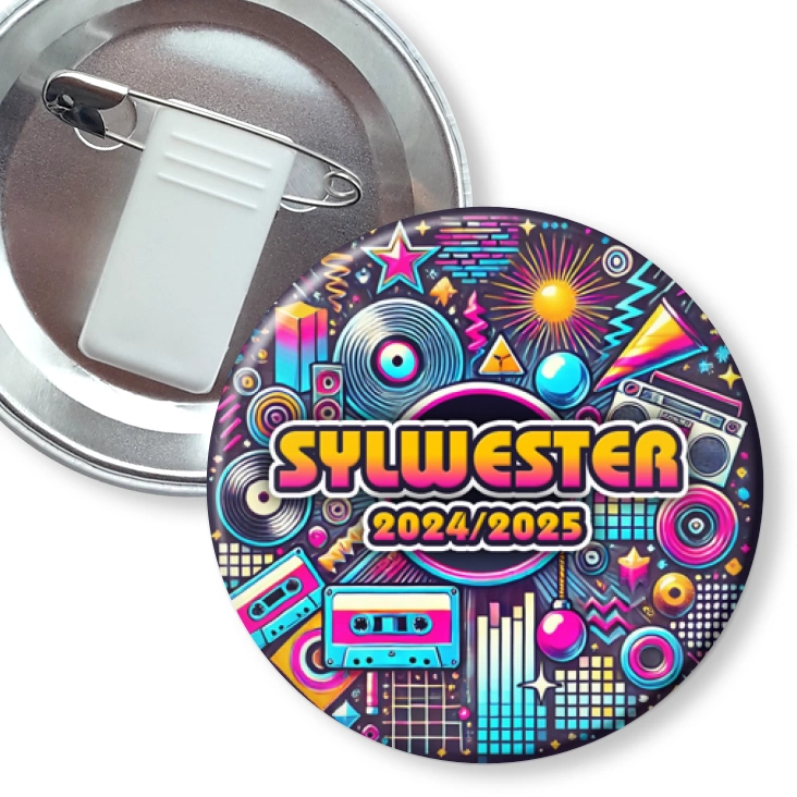 przypinka z żabką i agrafką Sylwester w stylu disco