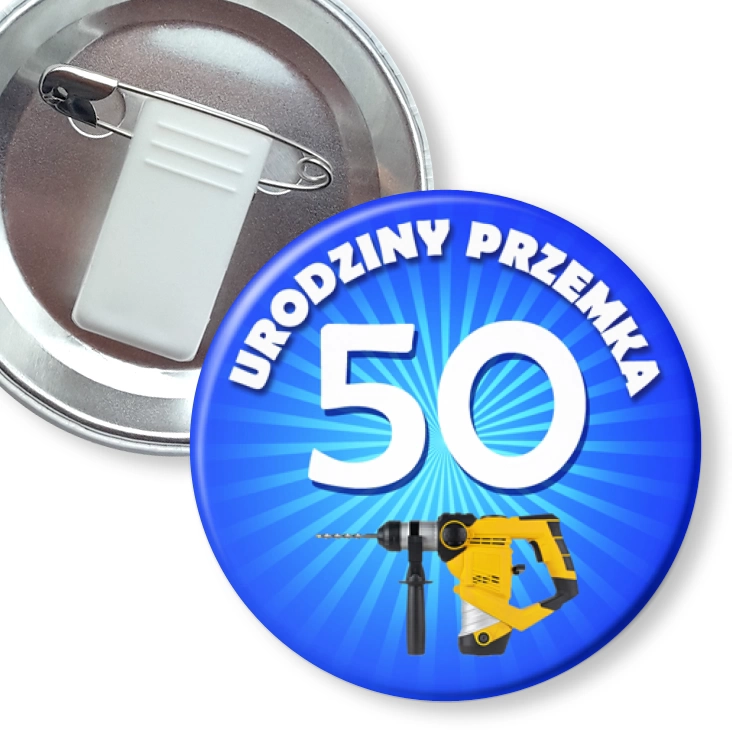 przypinka z żabką i agrafką Urodziny Budowlańca