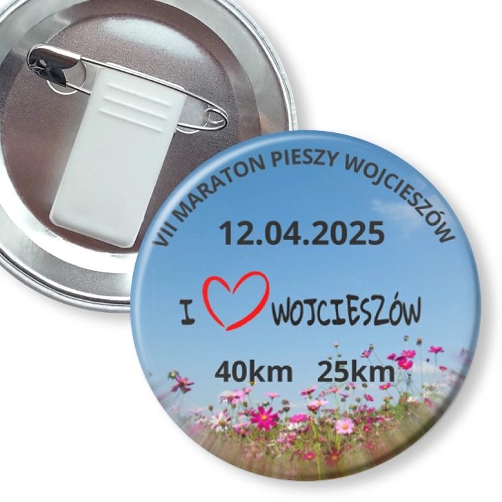 przypinka z żabką i agrafką VII Maraton Pieszy Wojcieszów