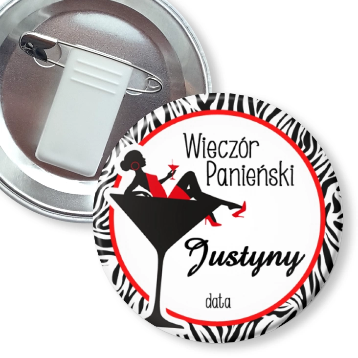 przypinka z żabką i agrafką Wieczór panieński w kielichu