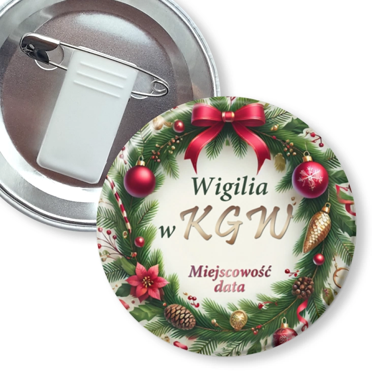przypinka z żabką i agrafką Wigilia w KGW