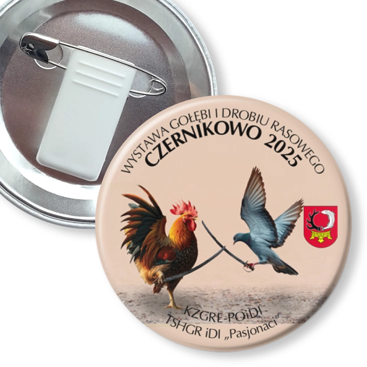 przypinka z żabką i agrafką Wystawa Gołębi i Drobiu Rasowego Czernikowo
