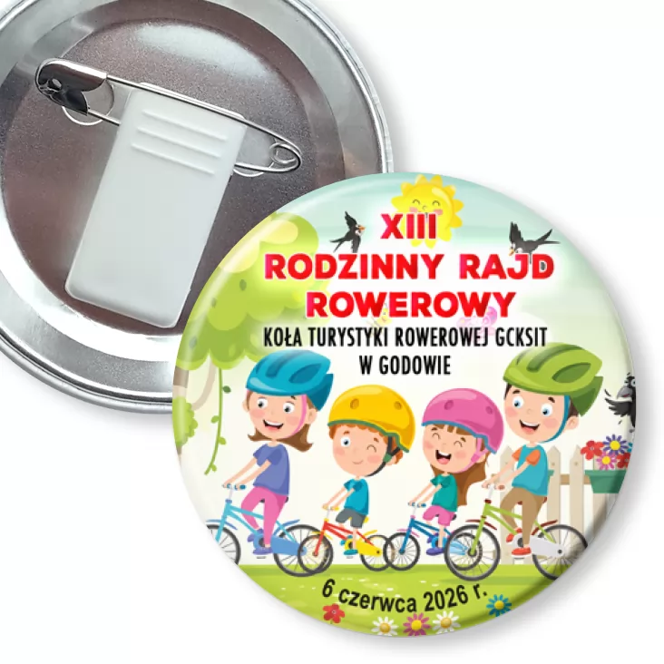 przypinka z żabką i agrafką XIII Rodzinny Rajd Rowerowy 2026