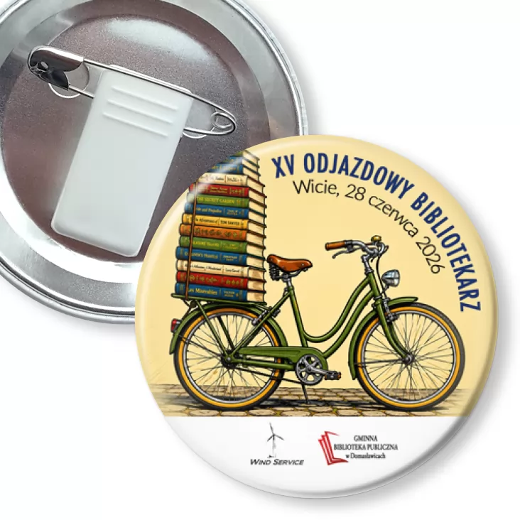 przypinka z żabką i agrafką XV Odjazdowy Bibliotekarz Wicie 2026
