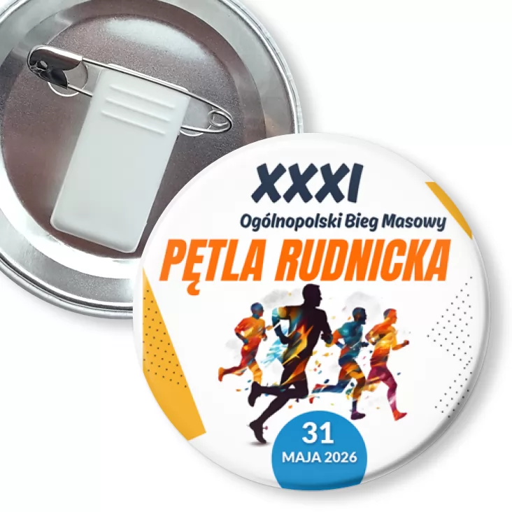 przypinka z żabką i agrafką XXXI Bieg Pętla Rudnicka