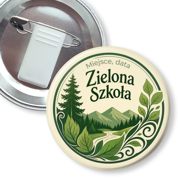 przypinka z żabką i agrafką Zielona Szkoła