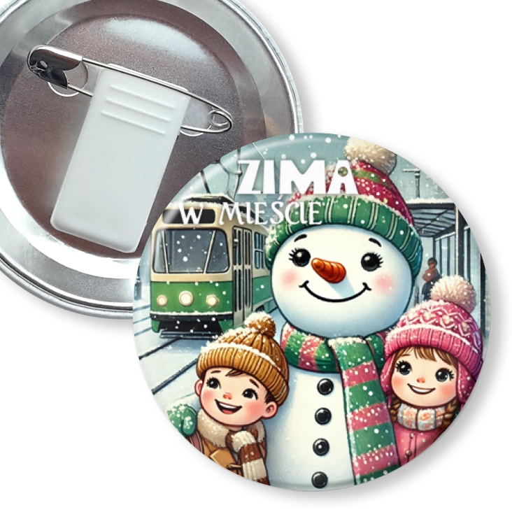 przypinka z żabką i agrafką Zima w mieście