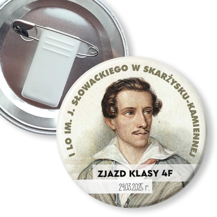 przypinka z żabką i agrafką Zjazd klasy 4f I LO im. J. Słowackiego w Skarżysku-Kamiennej