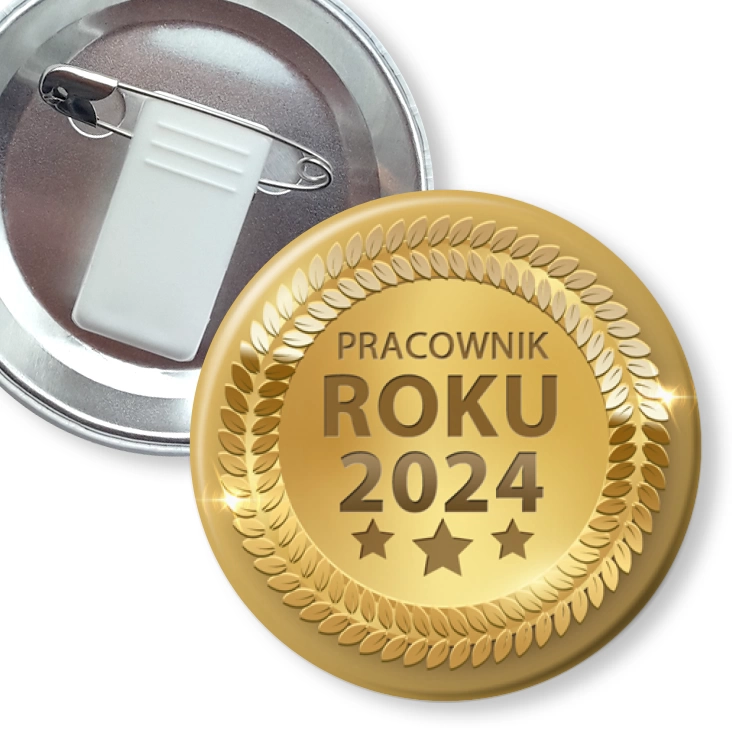 przypinka z żabką i agrafką Złoty medal pracownik roku