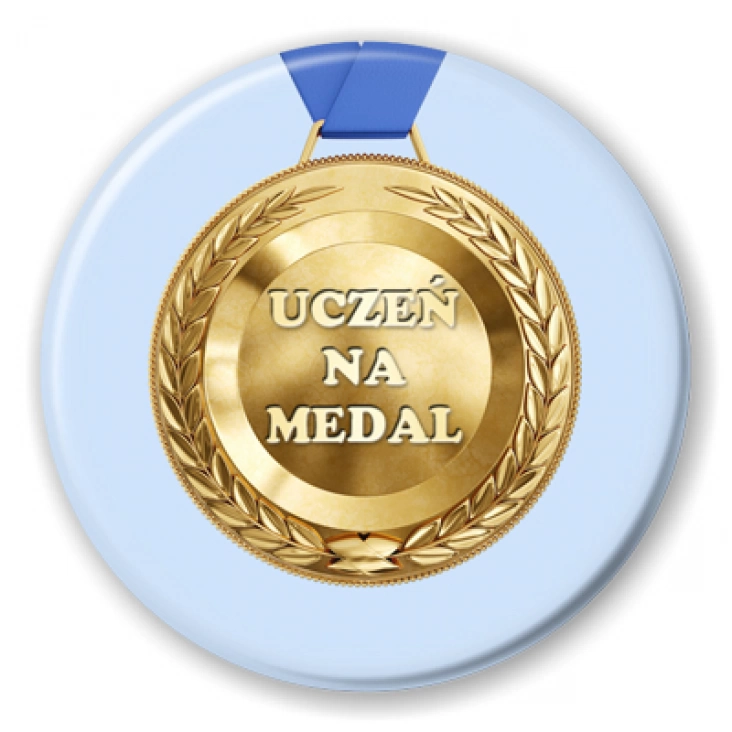 przypinka Uczeń na medal na niebieskim tle