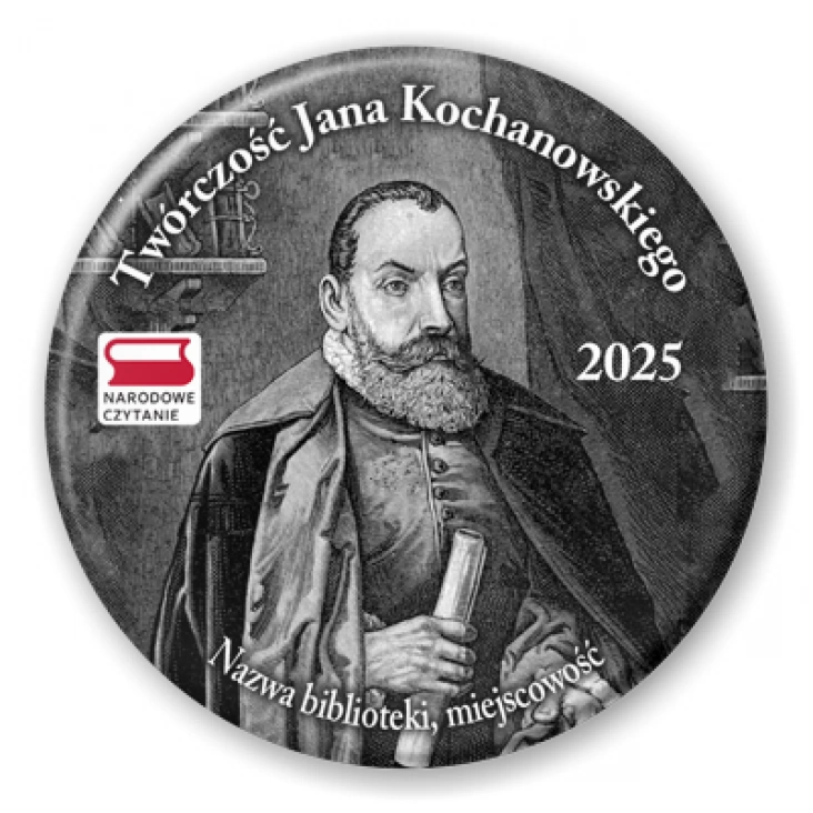 przypinka Utwory Jana Kochanowskiego na Narodowym Czytaniu 2025