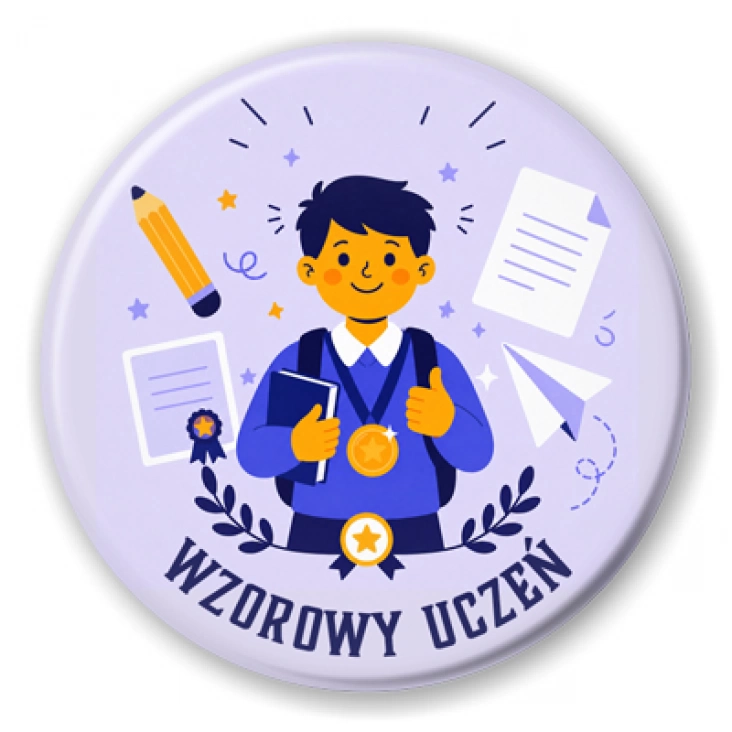 przypinka Wzorowy uczeń na lawendowym tle
