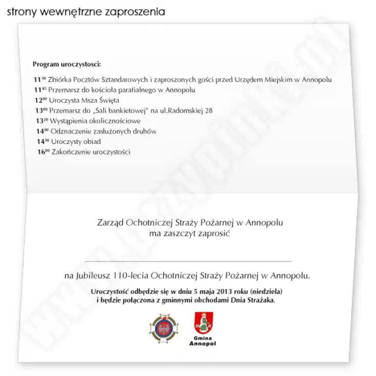 zaproszenie OSP w Annopolu - 110 lat