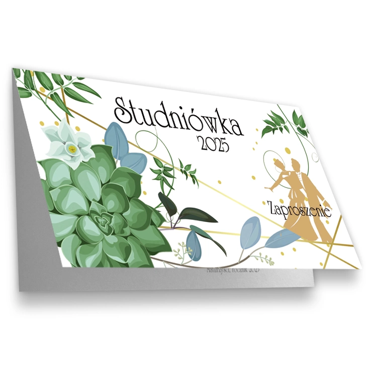 zaproszenie Studniówka z zielonymi kwiatami