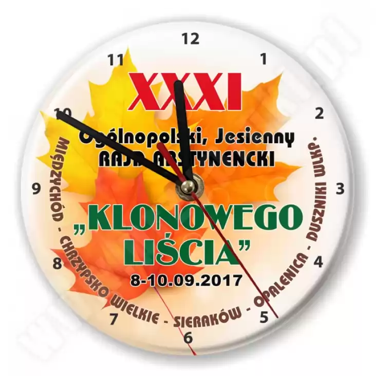 zegar XXXI Ogólnopolski Rajd Abstynencki Klonowego Liścia liść abstynent